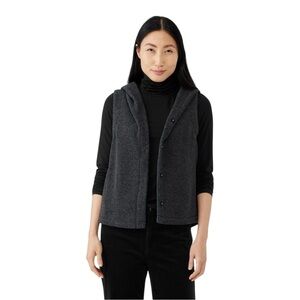Eileen Fisher Boucle Wool Knit Hooded Vest Women’s Small‎ Charcoal